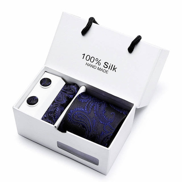 Cravate Soie Jacquard Paisley Bleu Marine Homme